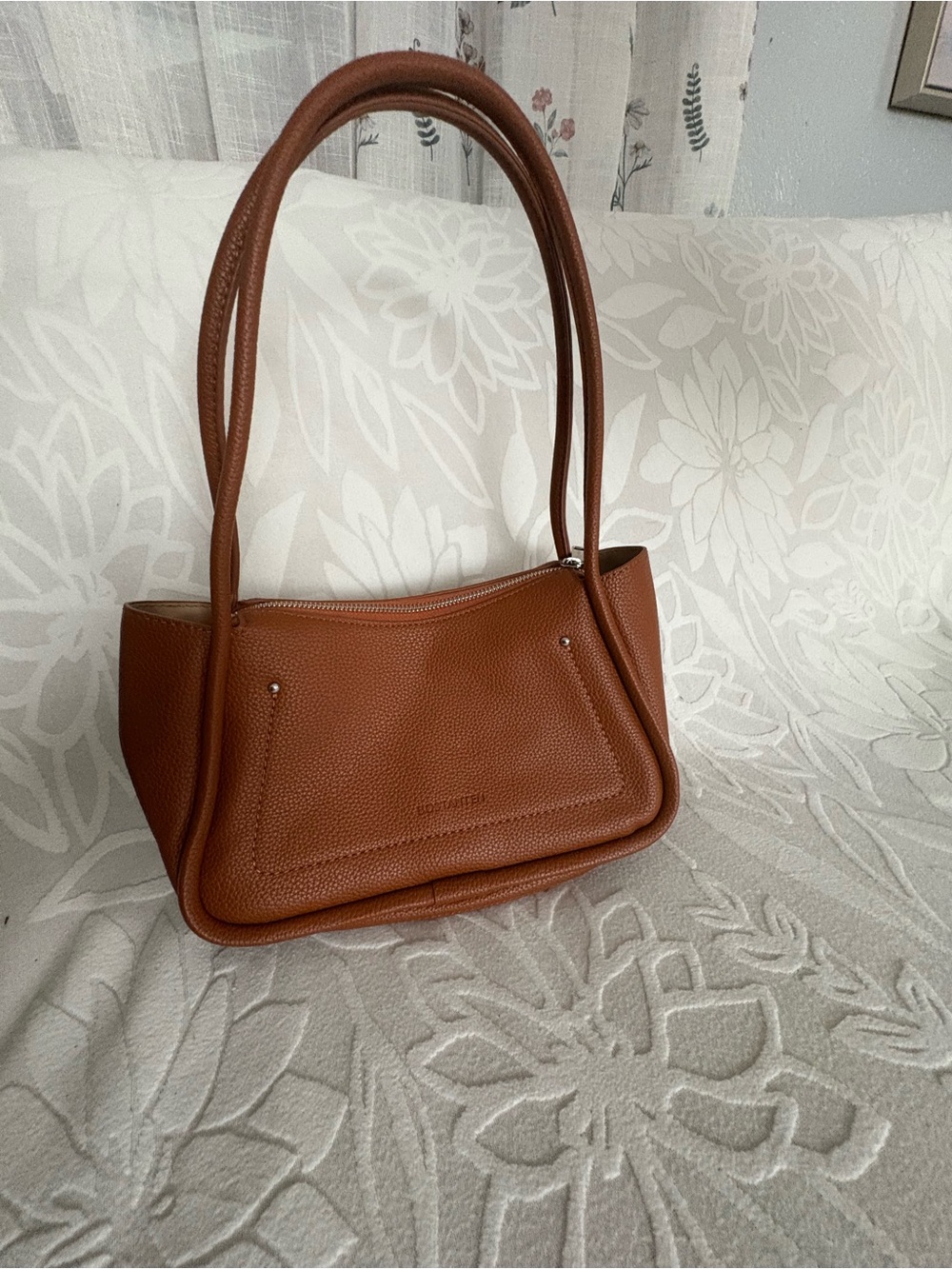 Structured Pebbled Shoulder Bag in Cognac Brown